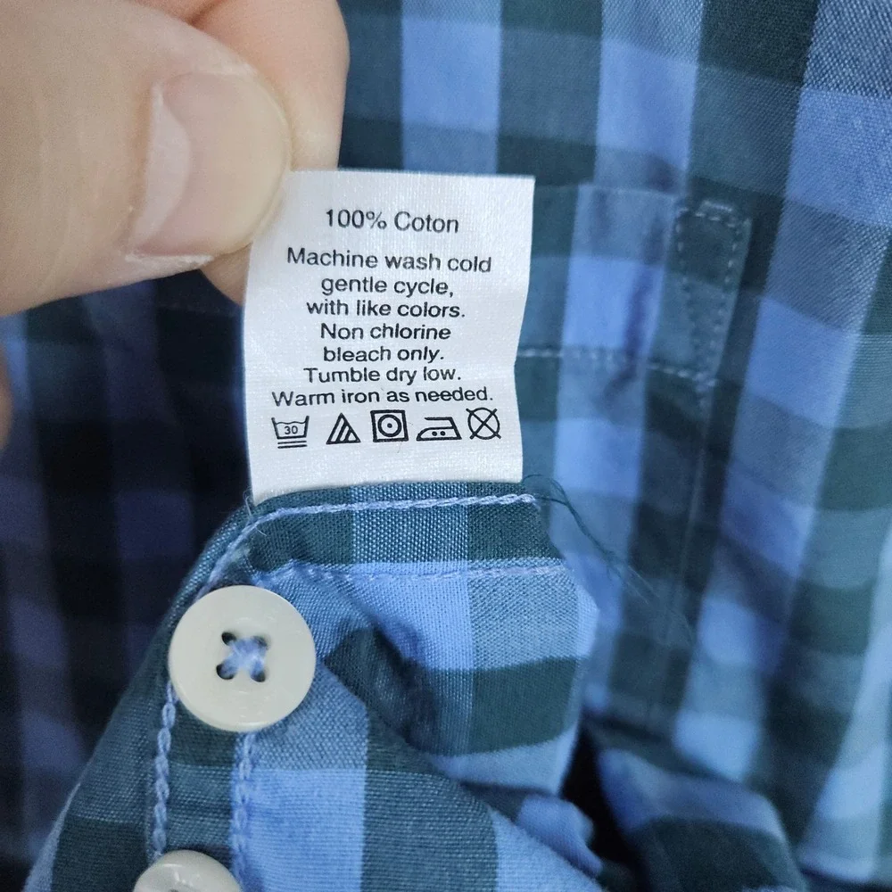 J Crew Men's Blue & Green Checked Button Down Shirt Size M 100% Cotton‎ SMUDGE